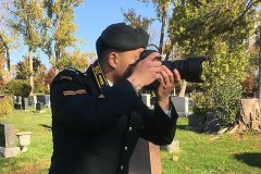 Cpl. Thomas Lee poses with camera, Lakeview Memorial Cemetery, Pointe-Claire, QC., Remembrance Ceremony in Honour of Sgt. (Ret) Nadine Manning.