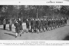 A C.W.A.C. Passing-Out Exercise: Major-General the Hon. P.J. Montague, Senior Officer, C.M.H.Q., taking the salute as the first group of recruits enlisted in Britain by the C.W.A.C.'s march past at the passing-out exercises on the completion of their basic training. (Canada's Weekly, March 12th, 1943, No. 3127, VOL. CXX) Nadine Manning Collection.