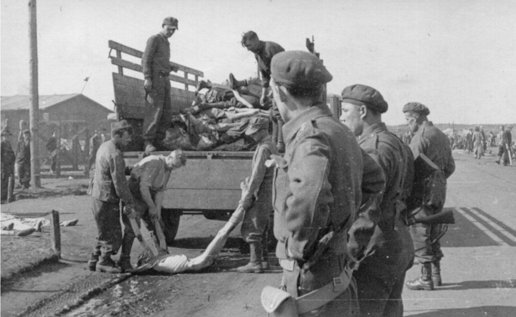 Belsen, April 1945, Captain King Whyte in the foreground.